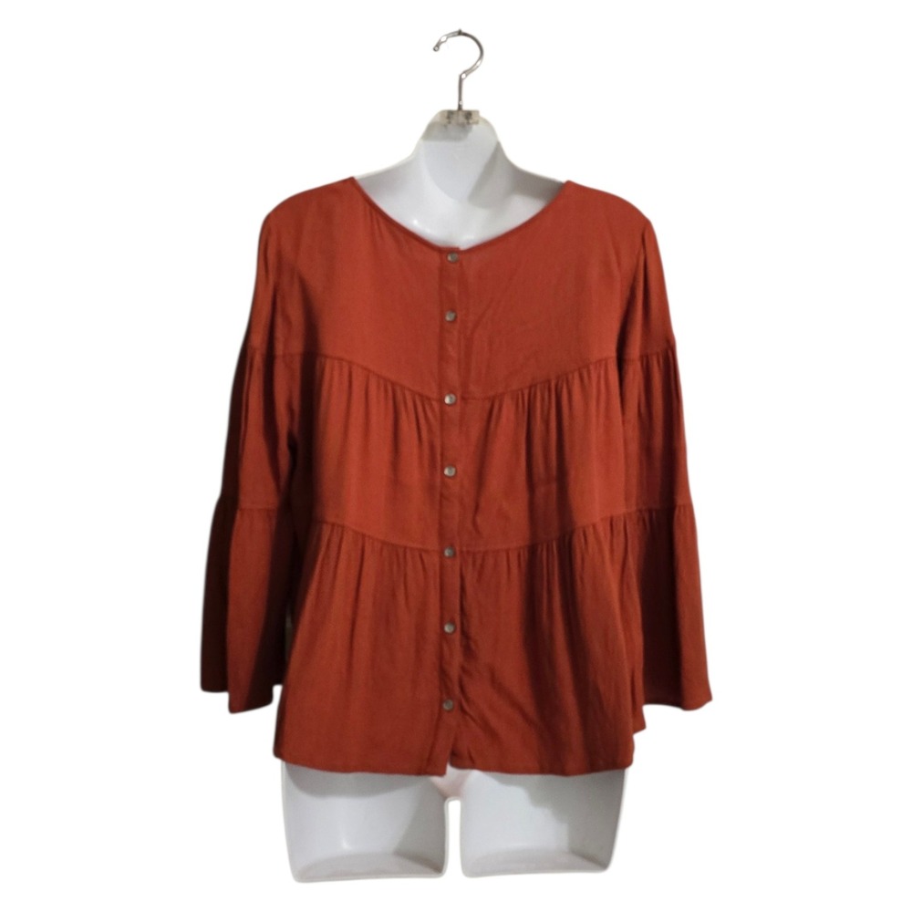 Madewell Tiered Button Back Blouse In Rust Sz L - Picture 5 of 13